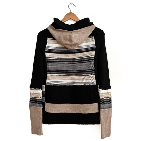 HANDMADE Striped Patchwork Cowl Neck Hoodie Sweater - Picture 2 of 11